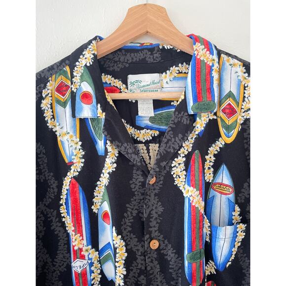 Vtg 90's DIAMOND HEAD SPORTSWEAR Surfboard Rayon Mens Shirt Sz XL Hawaii Aloha - Picture 8 of 9